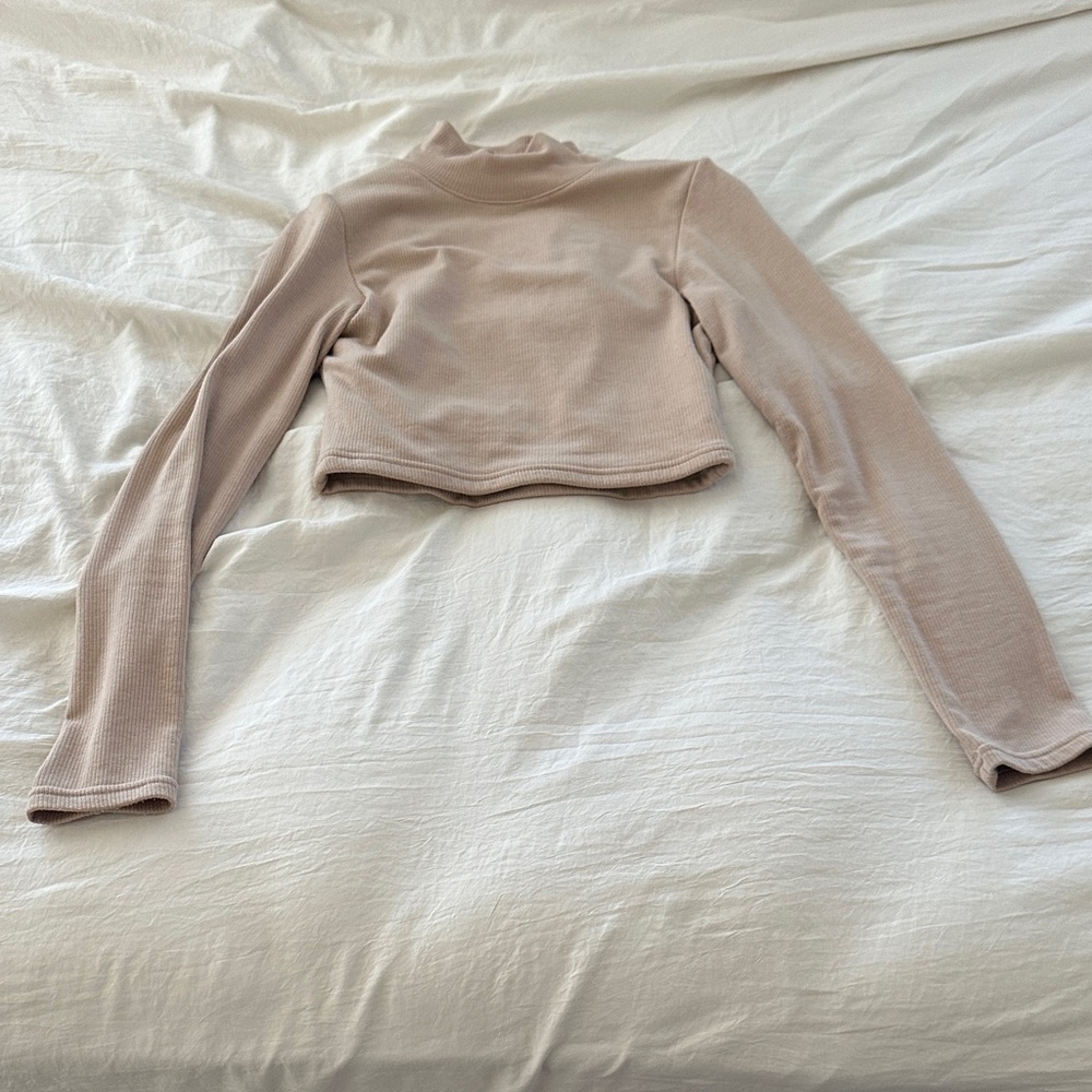 Klassy Network Beige Long Sleeve Crop Top